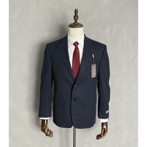 Michael Kors Men's 38 Short Sport Coat Classic Fit Blue & Black Houndstooth NEW - Picture 1 of 10